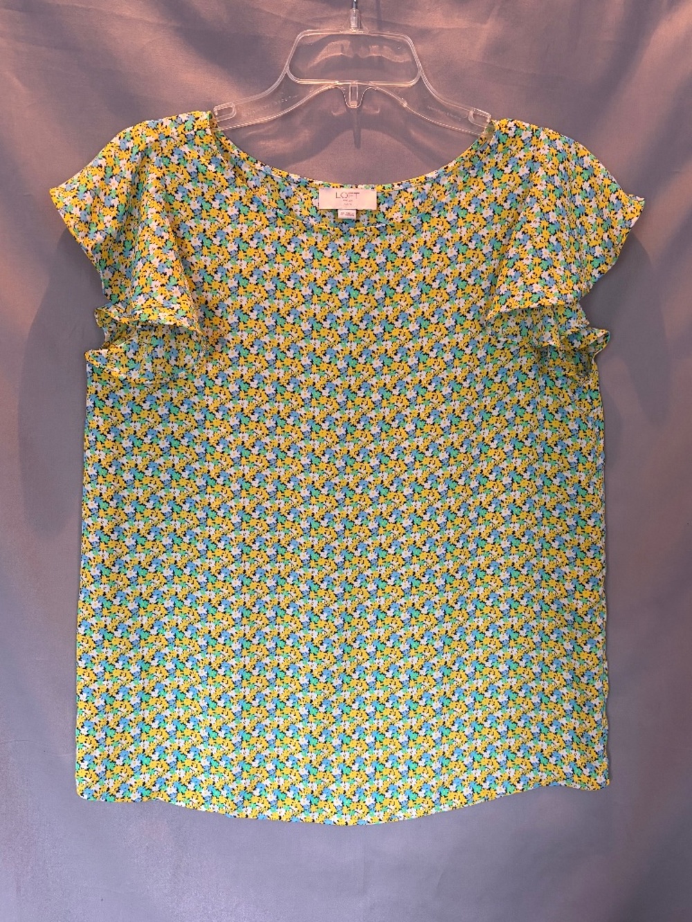 LOFT Petite Cap Sleeve Blouse, yellow multicolor flower design size SP (NWT)